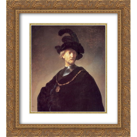 Rembrandt 2x Matted 20x22 Gold Ornate Framed Art Print 'Old Man with a Black Hat and Gorget'