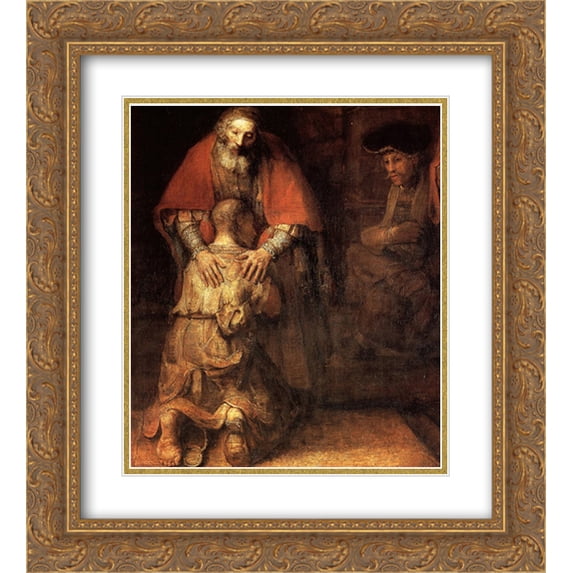 Rembrandt 2x Matted 20x22 Gold Ornate Framed Art Print 'The Return of the Prodigal Son [detail]'
