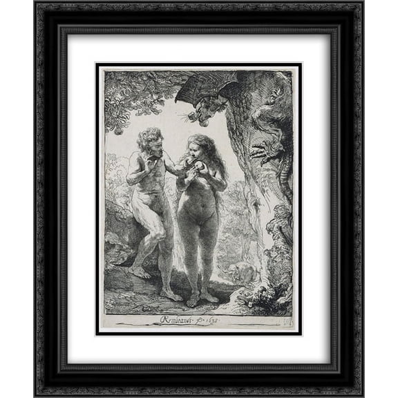 Rembrandt 2x Matted 20x24 Black Ornate Framed Art Print 'Adam and Eva'