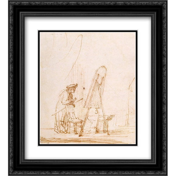 Rembrandt 2x Matted 20x24 Black Ornate Framed Art Print 'Artist in His Studio'