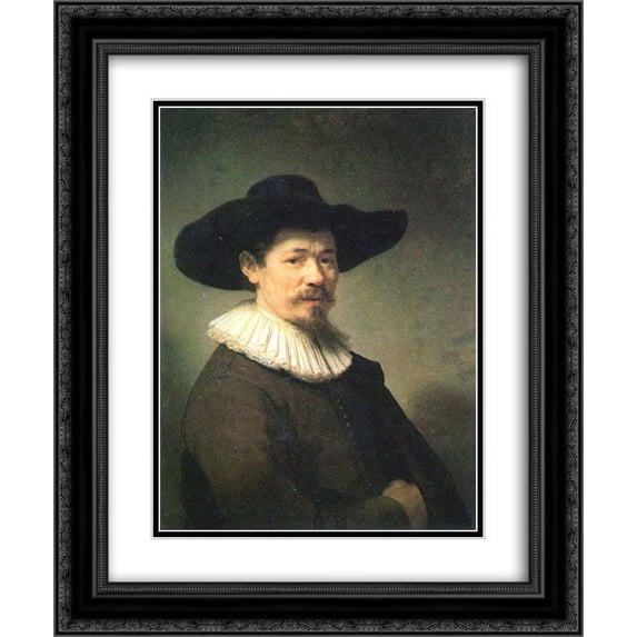 Rembrandt 2x Matted 20x24 Black Ornate Framed Art Print 'Portrait of Herman Doomer'