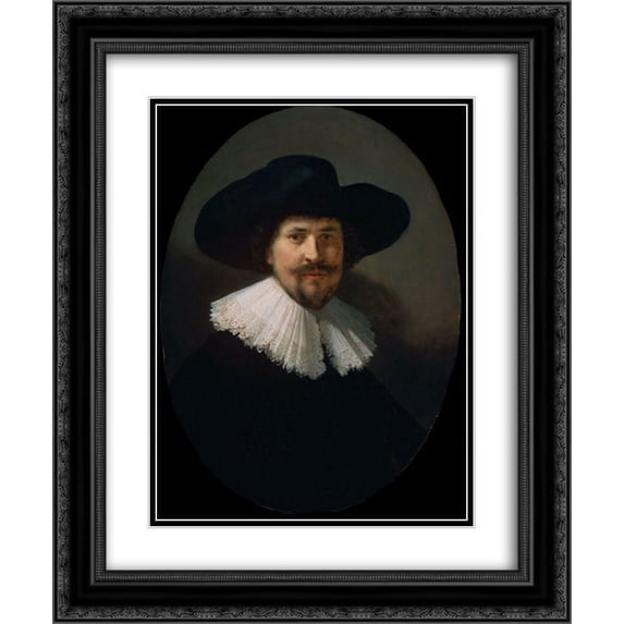 Rembrandt 2x Matted 20x24 Black Ornate Framed Art Print 'Portrait of a Man Wearing a Black Hat'