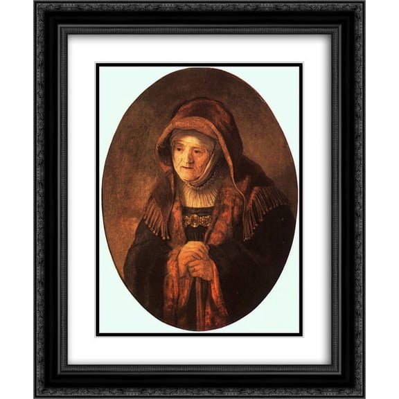 Rembrandt 2x Matted 20x24 Black Ornate Framed Art Print 'Portrait of artist's mother'
