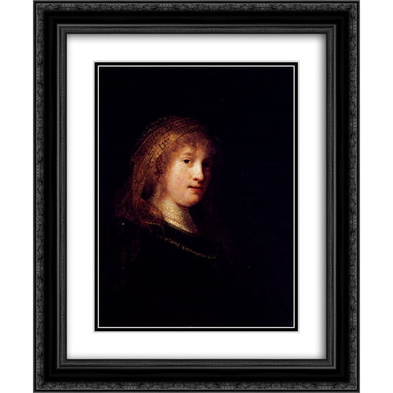 Rembrandt 2x Matted 20x24 Black Ornate Framed Art Print 'Saskia Wearing A Veil'