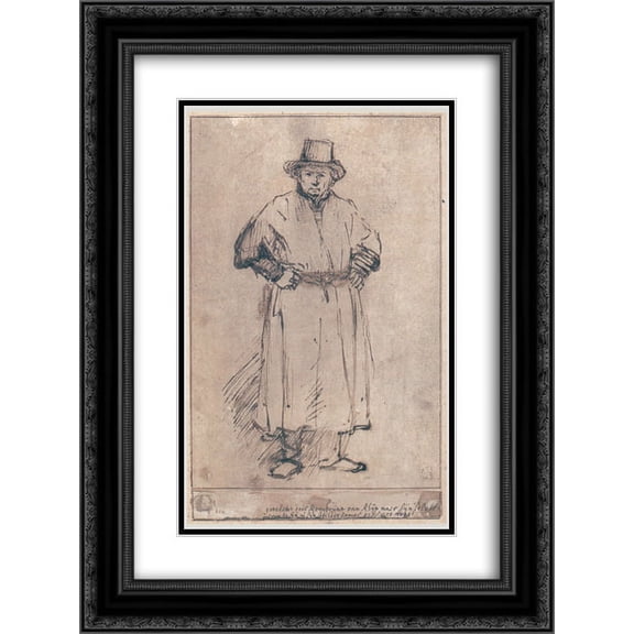 Rembrandt 2x Matted 20x24 Black Ornate Framed Art Print 'Self-portrait in studio attire'