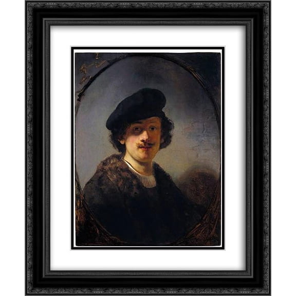 Rembrandt 2x Matted 20x24 Black Ornate Framed Art Print 'Self-portrait with Shaded Eyes'
