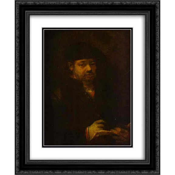 Rembrandt 2x Matted 20x24 Black Ornate Framed Art Print 'Self-portrait with a Sketch Book'