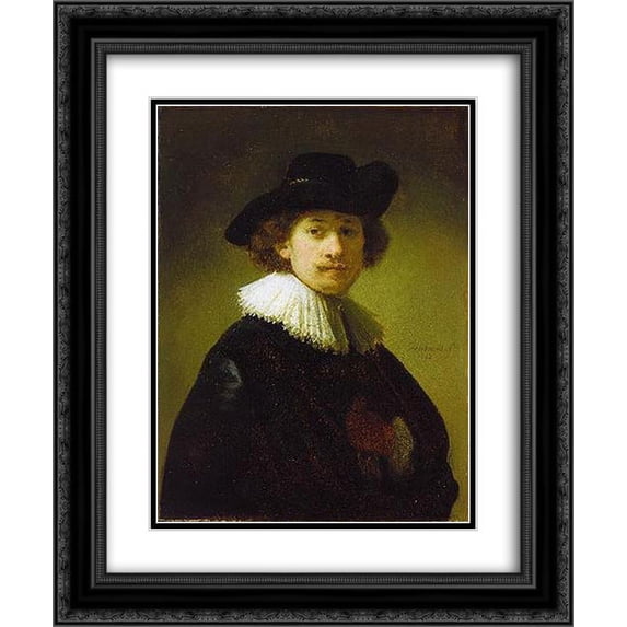 Rembrandt 2x Matted 20x24 Black Ornate Framed Art Print 'Self-portrait with hat'