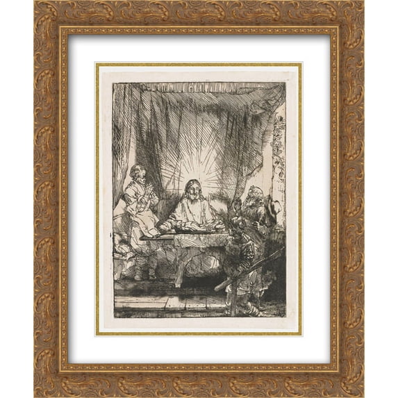Rembrandt 2x Matted 20x24 Gold Ornate Framed Art Print 'Christ at Emmaus'