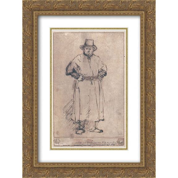 Rembrandt 2x Matted 20x24 Gold Ornate Framed Art Print 'Self-portrait in studio attire'