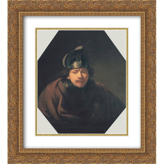 Rembrandt 2x Matted 20x24 Gold Ornate Framed Art Print 'Self-portrait with Helmet'