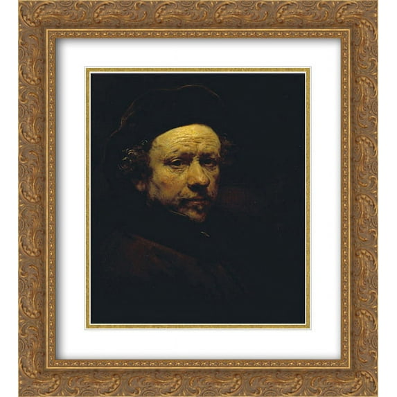 Rembrandt 2x Matted 20x24 Gold Ornate Framed Art Print 'Self-portrait with beret and turned up collar'