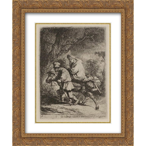 Rembrandt 2x Matted 20x24 Gold Ornate Framed Art Print 'The Flight into Egypt'