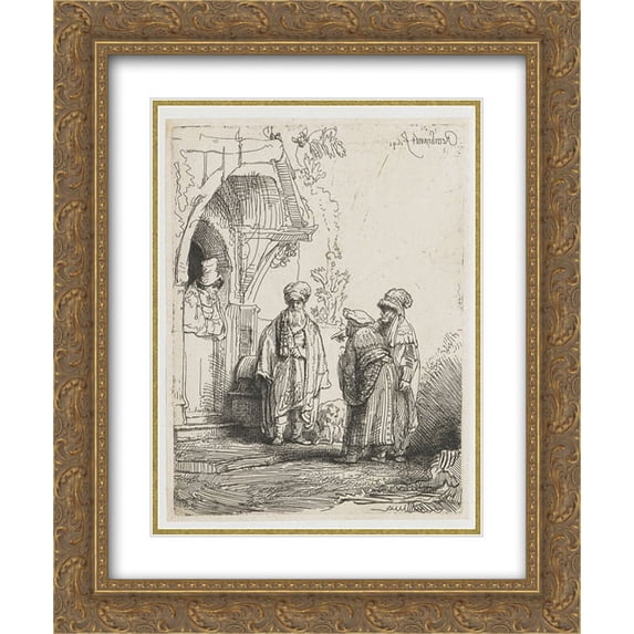 Rembrandt 2x Matted 20x24 Gold Ornate Framed Art Print 'Three oriental figures (Jacob and Laban)'