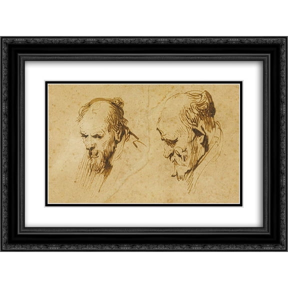Rembrandt 2x Matted 24x18 Black Ornate Framed Art Print 'Two Studies of the Head of an Old Man'