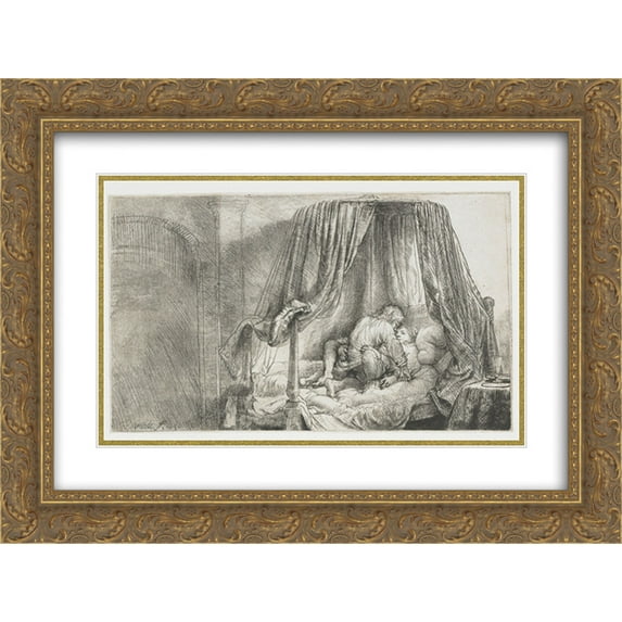Rembrandt 2x Matted 24x18 Gold Ornate Framed Art Print 'Ledikant'