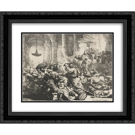 Rembrandt 2x Matted 24x20 Black Ornate Framed Art Print 'Christ driving the moneychangers from the Temple'