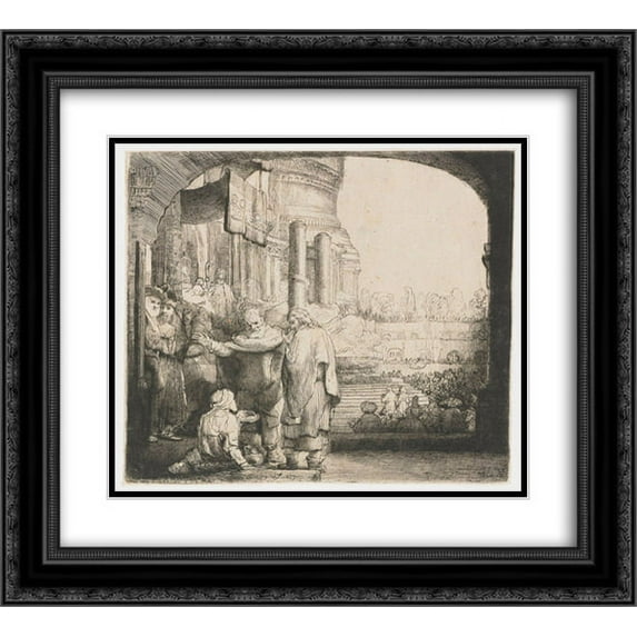Rembrandt 2x Matted 24x20 Black Ornate Framed Art Print 'Peter and John healing the cripple at the gate of the Temple'