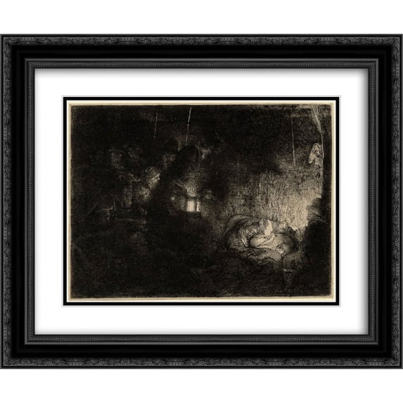 Rembrandt 2x Matted 24x20 Black Ornate Framed Art Print 'The adoration of the sheperds'