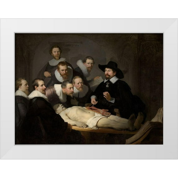 Rembrandt 32x25 White Modern Wood Framed Museum Art Print Titled - The Anatomy Lesson of Dr. Nicolaes Tulp