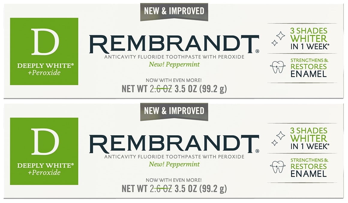 Rembrandt Deeply White + Peroxide Whitening Toothpaste, Peppermint, 3.5 Ounce (Pack of 2)