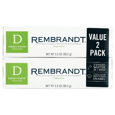Rembrandt Deeply White + Peroxide Whitening Toothpaste, Peppermint Flavor, 3.5-Ounce (Pack of 2) (Packaging may Vary)