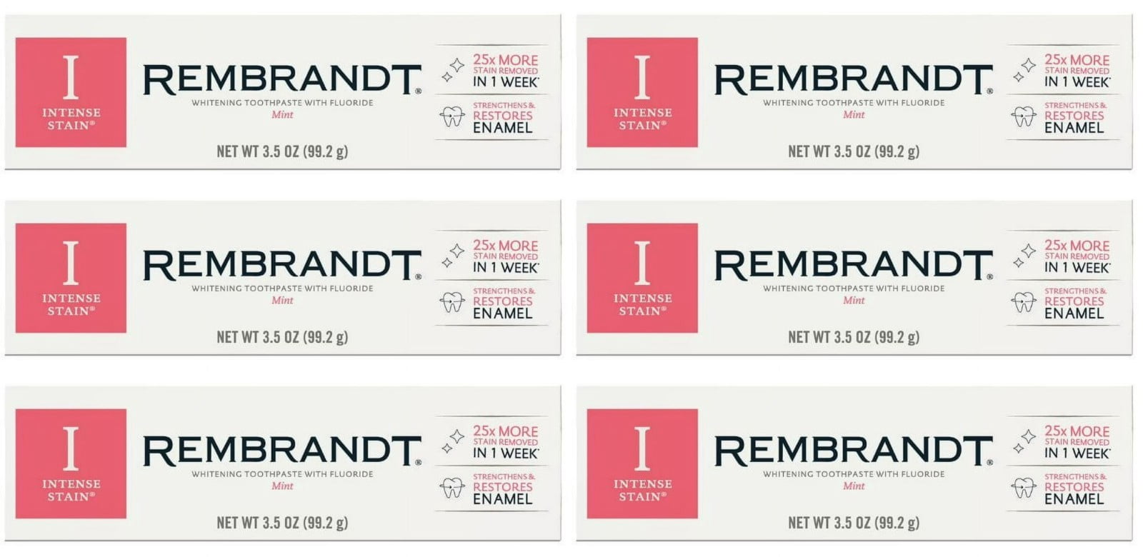 Rembrandt Intense Stain Whitening Mint Toothpaste, 3.5 Ounce Pack of 6