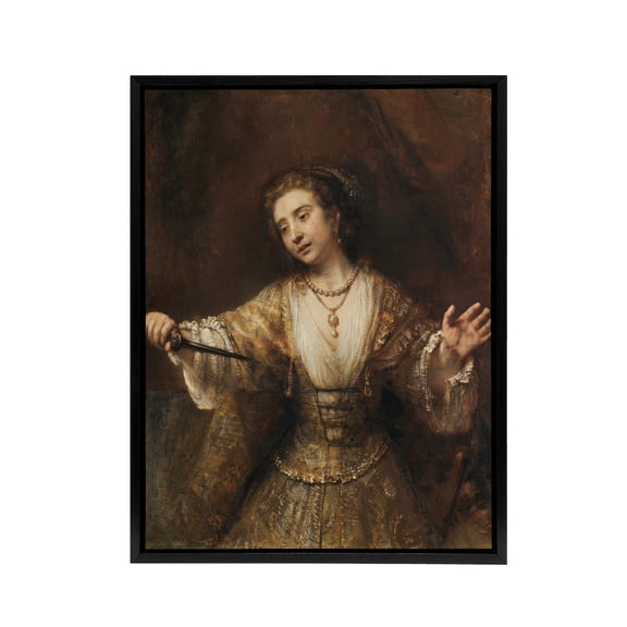 Rembrandt Lucretia 1664 Black Framed Canvas Wall Art Print 24X32"