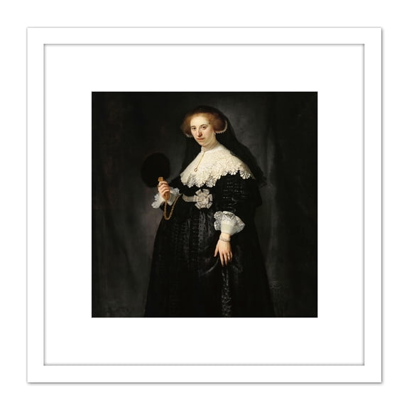 Rembrandt Oopjen Coppit Portrait Woman Life Drawing 8X8 Inch Square Wooden Framed Wall Art Print Picture with Mount