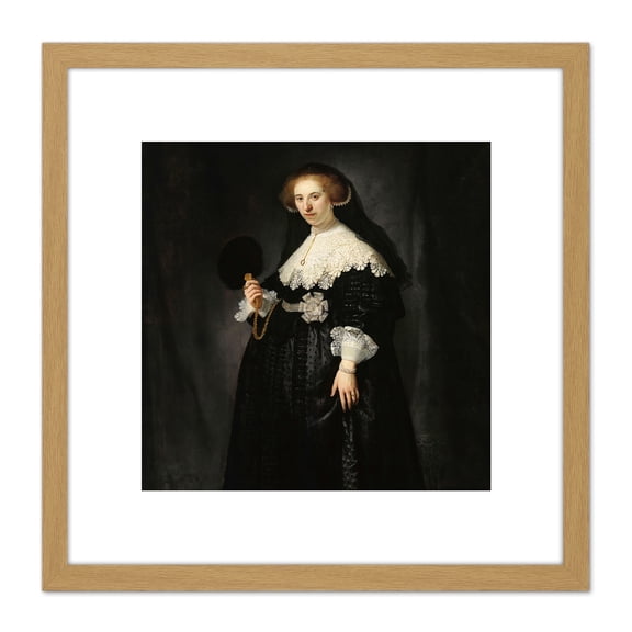 Rembrandt Oopjen Coppit Portrait Woman Life Drawing 8X8 Inch Square Wooden Framed Wall Art Print Picture with Mount