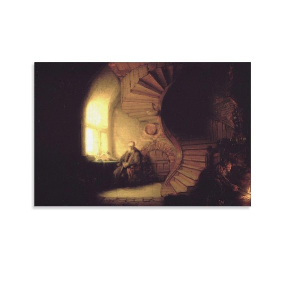 Rembrandt Philosopher in Meditation Canvas Wall Art Prints Poster Photo Picture Painting Posters Room Decor Home Decorative