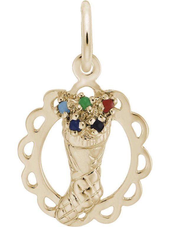 Rembrandt Stocking Full Of Joy Charm with Multicolor Beads, 10K Yellow Gold