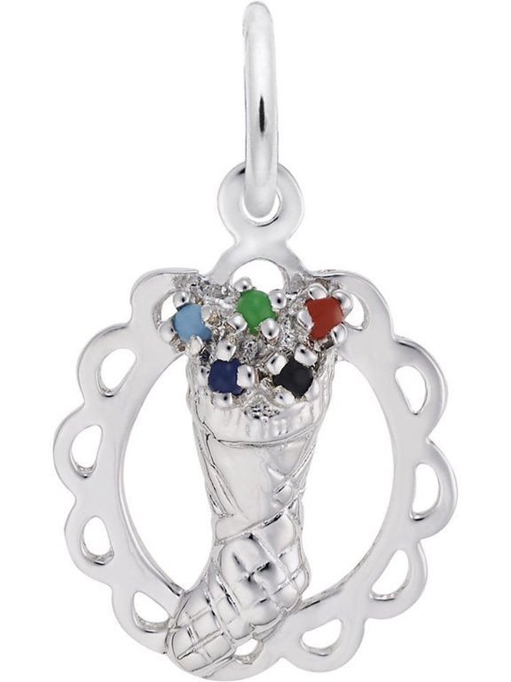 Rembrandt Stocking Full Of Joy Charm with Multicolor Beads, Sterling Silver