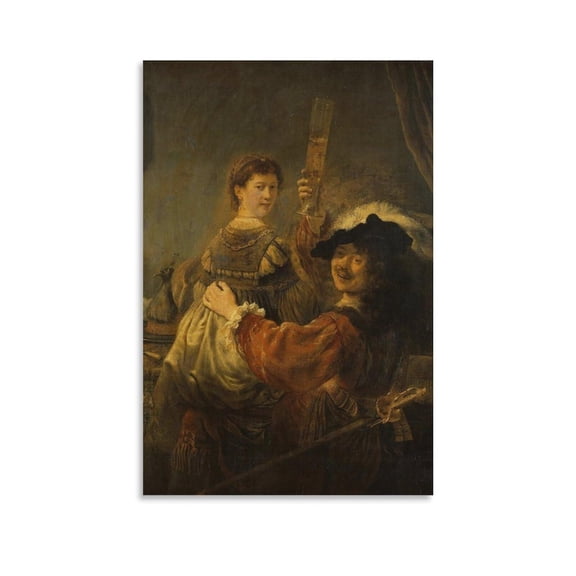 Rembrandt, The Prodigal in The Tavern Posters Wall Art Painting Canvas Living Room Prints Bedroom Decor Poster Artworks