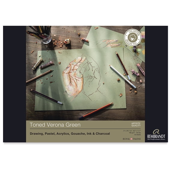 Rembrandt Toned Mixed Media Pad - Verona Green, 11.7" x 8.3"