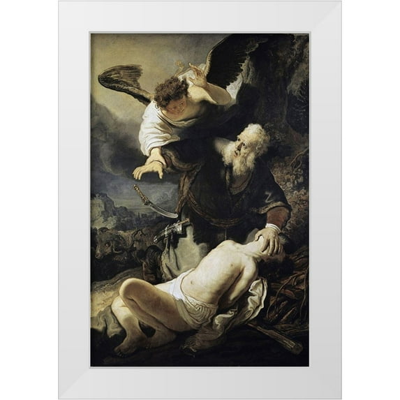 Rembrandt Van Rijn, 22x32 White Modern Wood Framed Museum Art Print Titled - The Sacrifice of Isaac