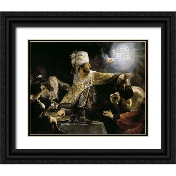 Rembrandt Van Rijn, 32x26 Black Ornate Wood Framed with Double Matting Museum Art Print Titled - Belshazzars Feast