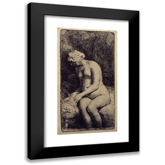 Rembrandt van Rijn 11x18 Black Modern Framed Museum Art Print Titled - A Woman Bathing Her Feet at a Brook (1658)