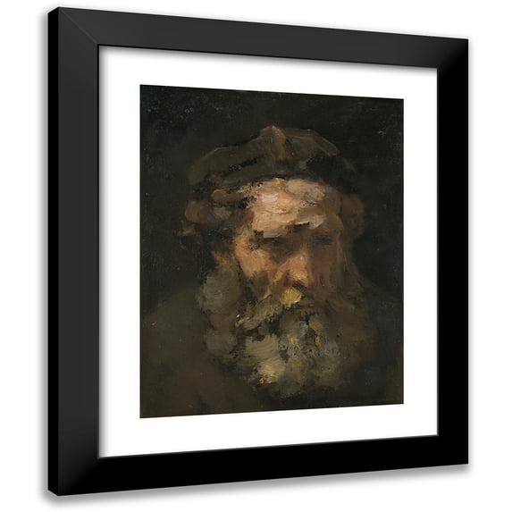 Rembrandt van Rijn 12x14 Black Modern Framed Museum Art Print Titled - Head of Saint Matthew (Probably Early 1660s)