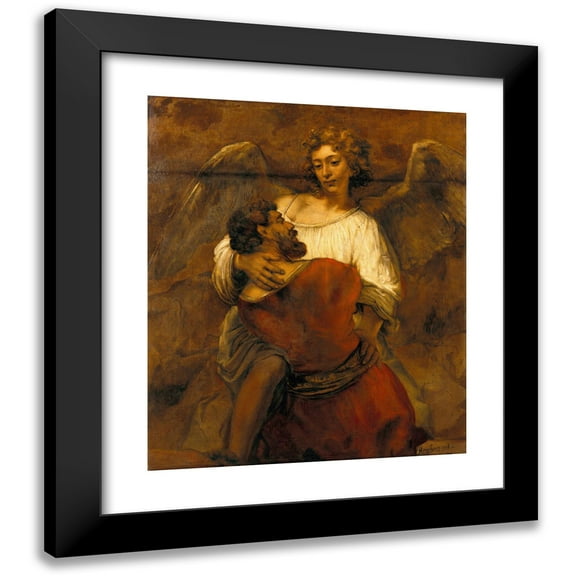 Rembrandt van Rijn 12x14 Black Modern Framed Museum Art Print Titled - Jacob Wrestling with the Angel (circa 1659)