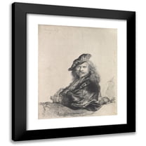 Rembrandt van Rijn 12x14 Black Modern Framed Museum Art Print Titled - Self-Portrait Leaning on a Stone Sill (1639)
