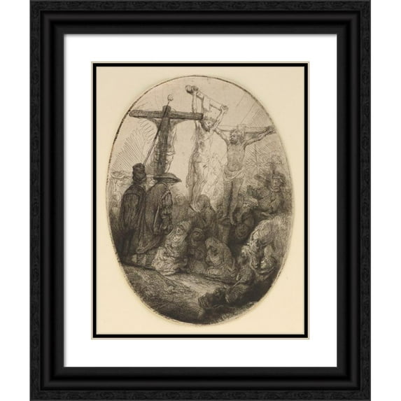 Rembrandt van Rijn 12x14 Black Ornate Wood Framed Double Matted Museum Art Print Titled: The Crucifixion (About 1641)
