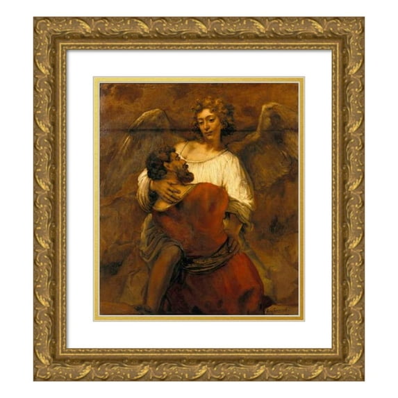 Rembrandt van Rijn 12x14 Gold Ornate Wood Frame and Double Matted Museum Art Print Titled - Jacob Wrestling with the Angel (circa 1659)