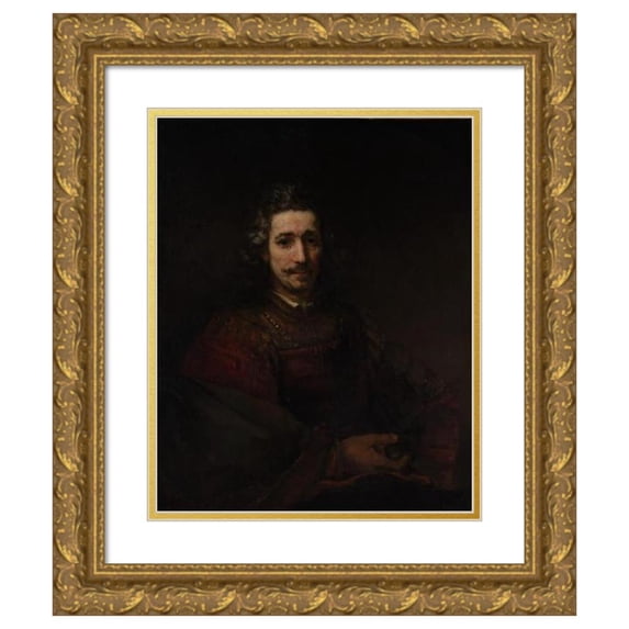 Rembrandt van Rijn 12x14 Gold Ornate Wood Frame and Double Matted Museum Art Print Titled - Man with a Magnifying Glass (Early 1660s)