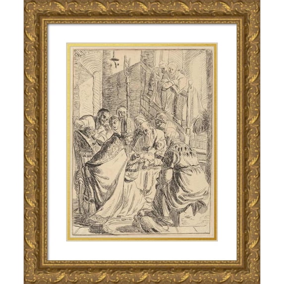 Rembrandt van Rijn 12x14 Gold Ornate Wood Frame and Double Matted Museum Art Print Titled - The Circumcision (circa 1626)