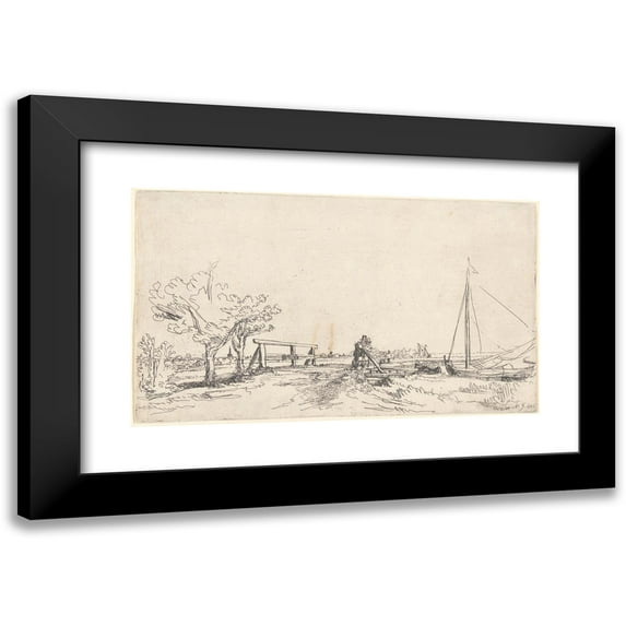 Rembrandt van Rijn 14x10 Black Modern Framed Museum Art Print Titled - Six's Bridge (1645)