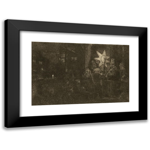 Rembrandt van Rijn 14x11 Black Modern Framed Museum Art Print Titled - The Star of the Kings; a Night Piece (circa 1652)