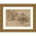 thumbnail image 1 of Rembrandt van Rijn 14x11 Gold Ornate Wood Frame and Double Matted Museum Art Print Titled - Cottage Near the Entrance to a Wood (1644), 1 of 4