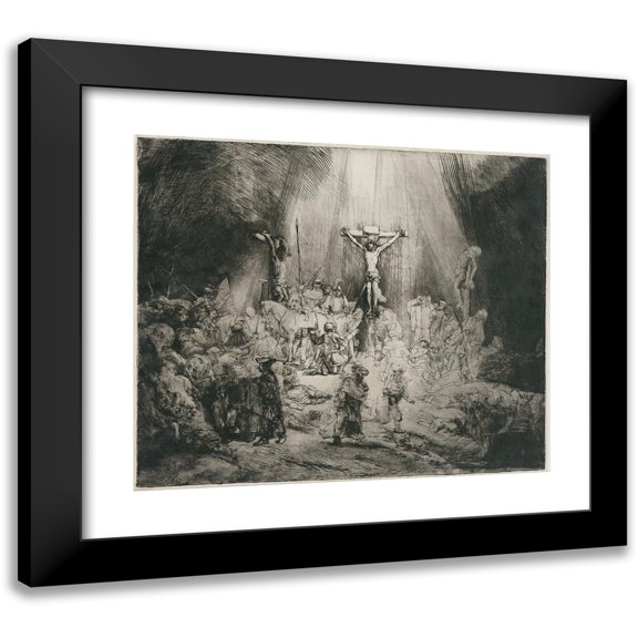 Rembrandt van Rijn 14x12 Black Modern Framed Museum Art Print Titled - Christ Crucified Between the Two Thieves (‘The Three Crosses’) (1653)
