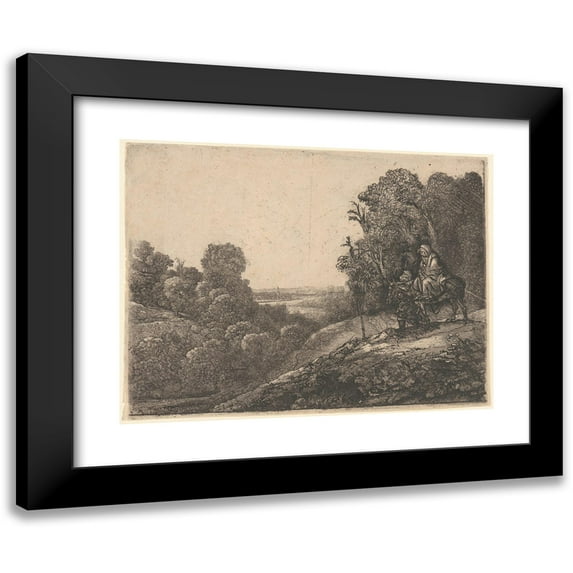 Rembrandt van Rijn 14x12 Black Modern Framed Museum Art Print Titled - The Flight into Egypt (ca. 1653)